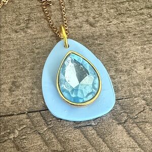 Handmade Polymer Clay with Gold and Blue Repurposed Gem Teardrop Necklace